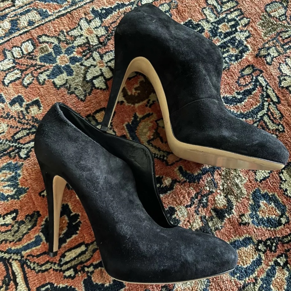 CASADEI Blade Collared Suede Bootie Heels